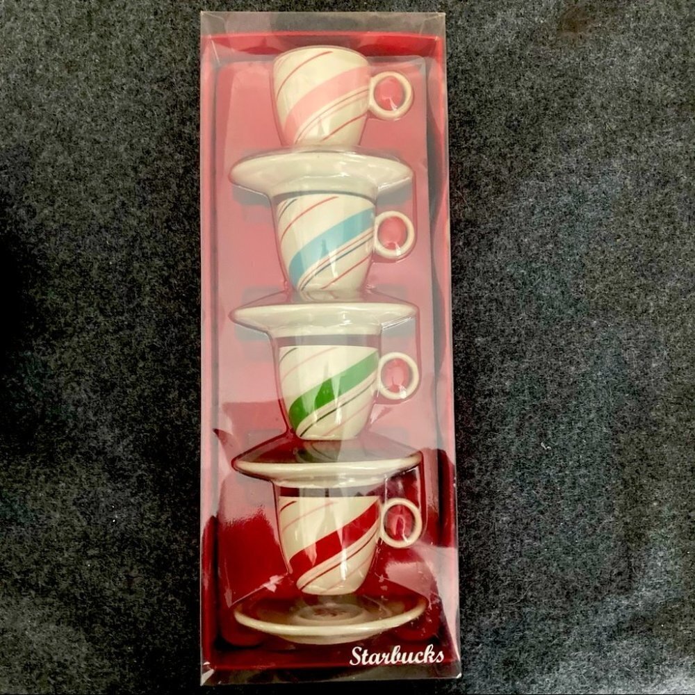 STARBUCKS Peppermint Stripe Espresso Demitasse Boxed Set NIB